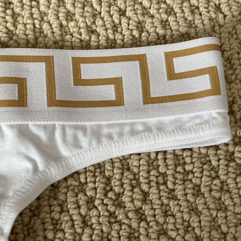 Versace Greca Border Medusa Greek Key Logo White Thong Underwear w/ Tags+Box - Picture 9 of 14